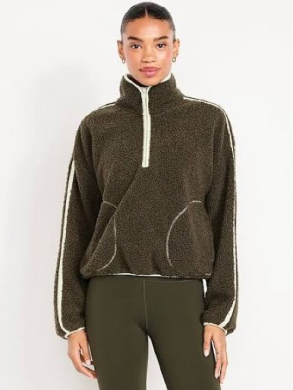 Olive Green Sherpa Half-Zip Pullover